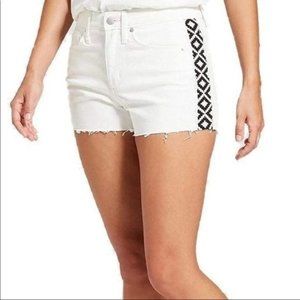 Universal Thread Size 8 High Rise Shortie Aztec Distressed White Denim Shorts